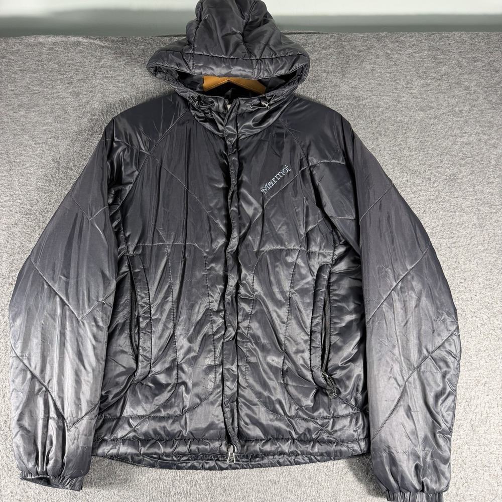 Marmot Jacket Womens Size M Black Puffer Full Zip Lightweight Ski Hooded